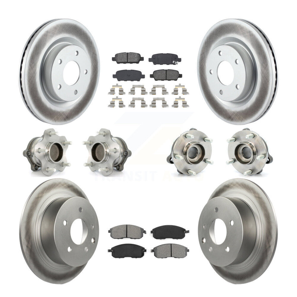 Front Rear Hub Bearings Assembly Coated Disc Brake Rotors And Semi-Metallic Pads Kit (10Pc) For Nissan Altima KBB-112172
