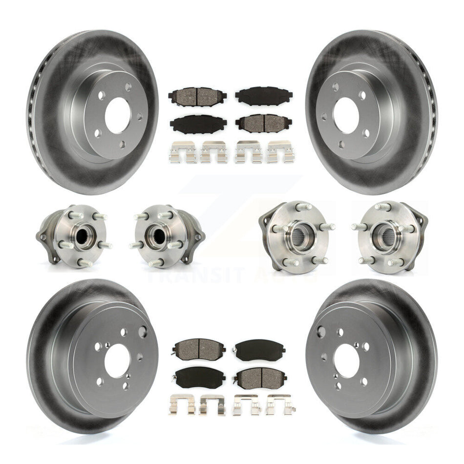 Front Rear Hub Bearings Assembly Coated Disc Brake Rotors And Semi-Metallic Pads Kit (10Pc) For 2011 Subaru Impreza Outback Sport 2.5i Premium KBB-112179