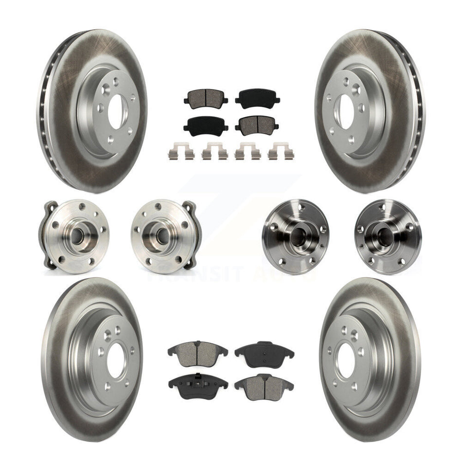 Front Rear Hub Bearings Assembly Coated Disc Brake Rotors And Semi-Metallic Pads Kit (10Pc) For 2013-2014 Volvo S60 3.0L With 300mm Diameter Rotor KBB-112196