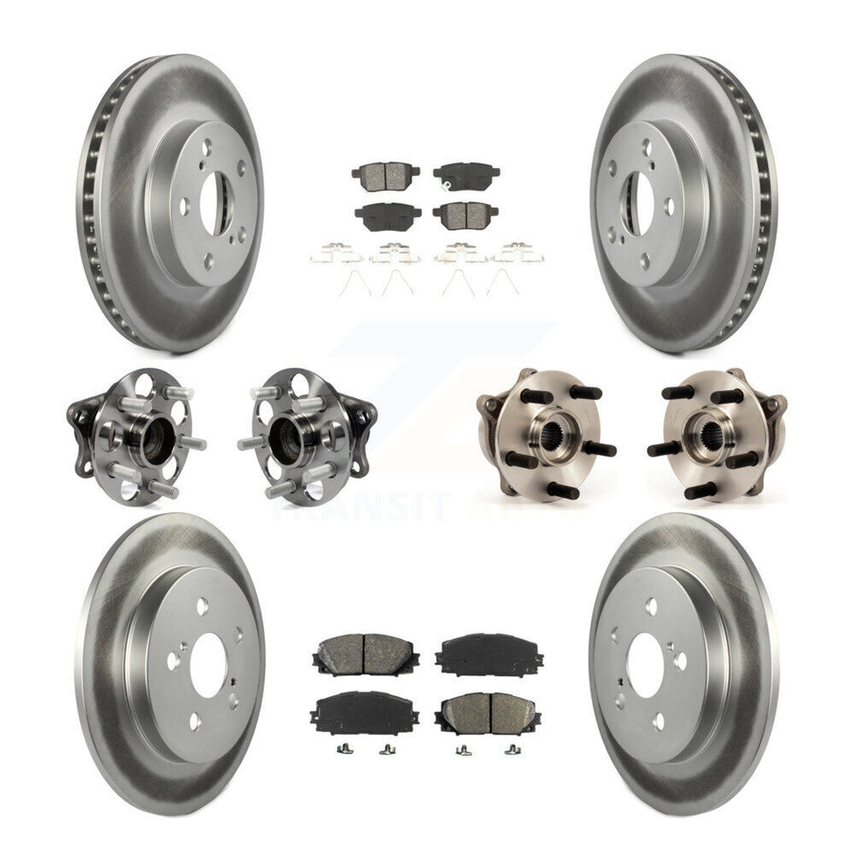 Front Rear Hub Bearings Assembly Coated Disc Brake Rotors And Semi-Metallic Pads Kit (10Pc) For Toyota Prius Plug-In KBB-112217