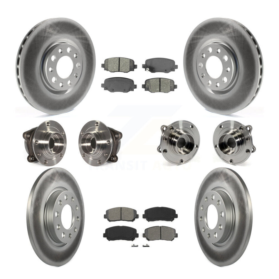 Front Rear Hub Bearings Assembly Coated Disc Brake Rotors And Semi-Metallic Pads Kit (10Pc) For 2015-2017 Chrysler 200 AWD With 305mm Diameter Rotor KBB-112219