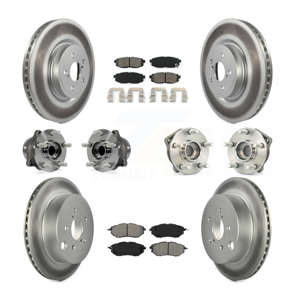 Front Rear Hub Bearings Assembly Coated Disc Brake Rotors And Semi-Metallic Pads Kit (10Pc) For 2014 Subaru Forester 2.0L To 01 14 KBB-112223