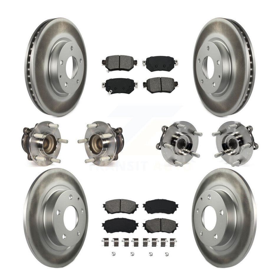 Front Rear Hub Bearings Assembly Coated Disc Brake Rotors And Semi-Metallic Pads Kit (10Pc) For 2016-2018 Mazda 6 KBB-112226