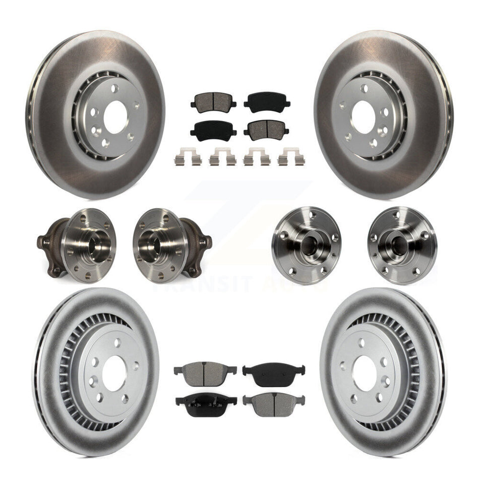 Front Rear Hub Bearings Assembly Coated Disc Brake Rotors And Semi-Metallic Pads Kit (10Pc) For 2010-2015 Volvo XC60 AWD KBB-112228