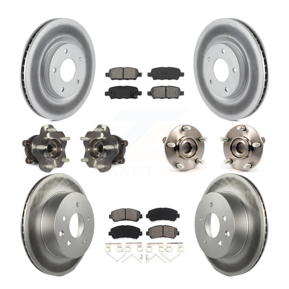 Front Rear Hub Bearings Assembly Coated Disc Brake Rotors And Semi-Metallic Pads Kit (10Pc) For 2014-2015 Nissan Rogue Select AWD KBB-112233