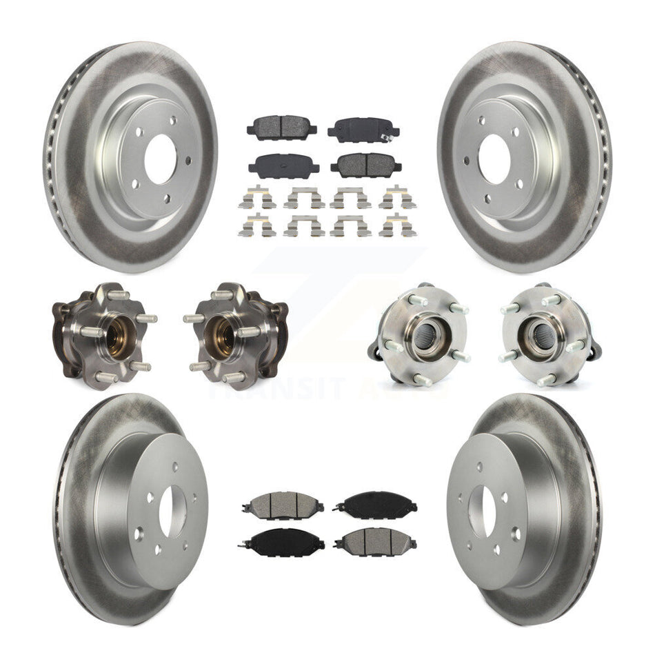 Front Rear Hub Bearings Assembly Coated Disc Brake Rotors And Semi-Metallic Pads Kit (10Pc) For Nissan Pathfinder Murano INFINITI QX60 JX35 KBB-112242