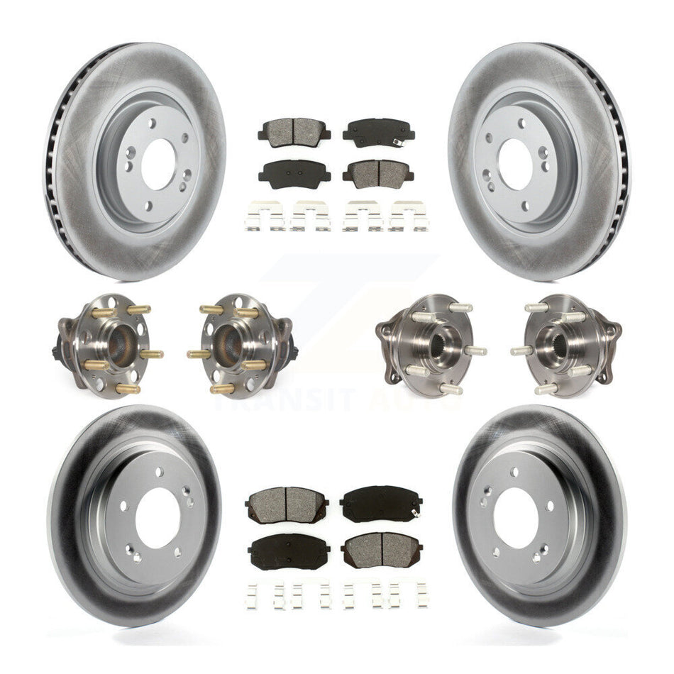 Front Rear Hub Bearings Assembly Coated Disc Brake Rotors And Semi-Metallic Pads Kit (10Pc) For 2015 Hyundai Sonata GAS engine With Power Operated Parking KBB-112248