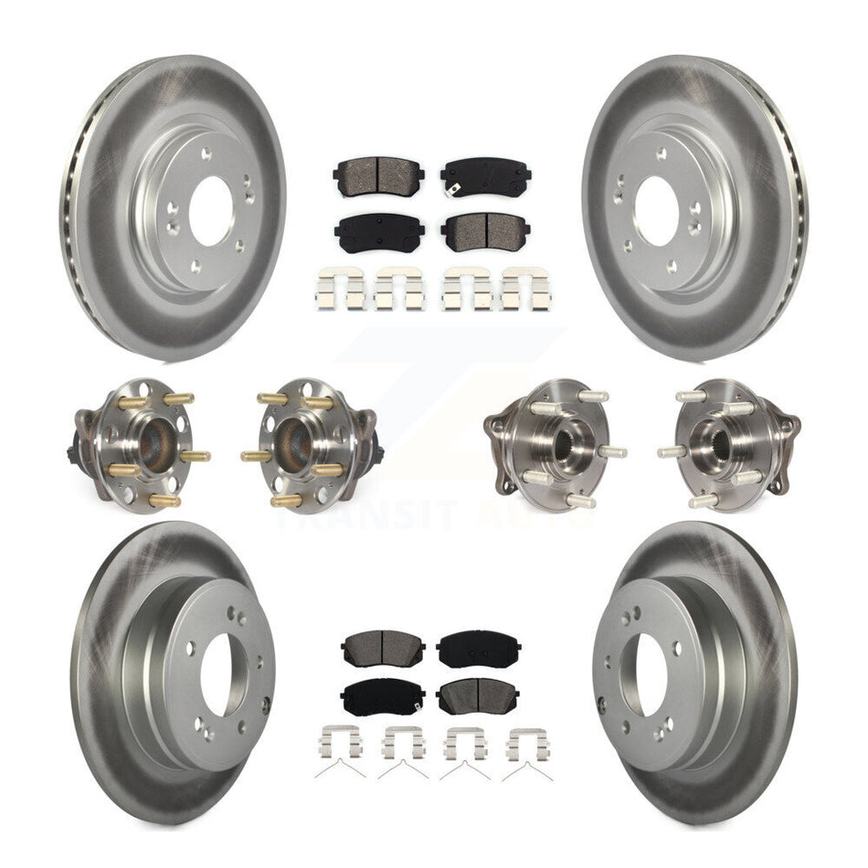 Front Rear Hub Bearings Assembly Coated Disc Brake Rotors And Semi-Metallic Pads Kit (10Pc) For 2015-2016 Hyundai Sonata GAS engine With Manual Parking KBB-112251