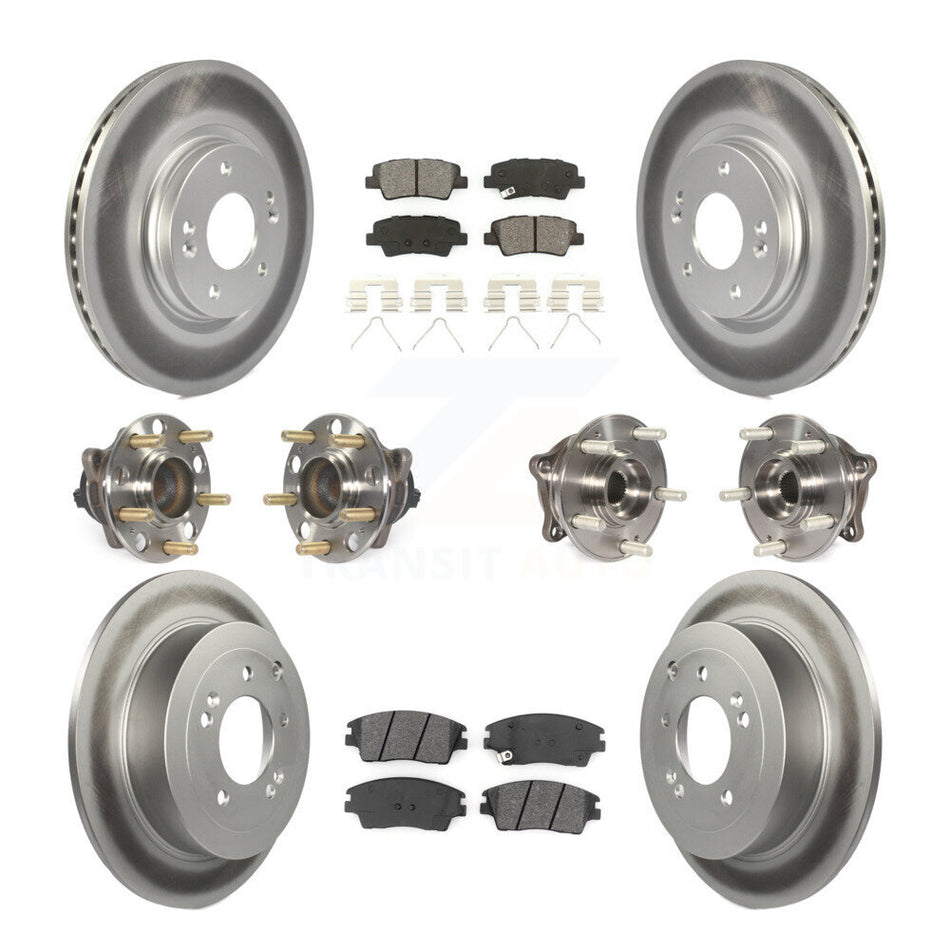 Front Rear Hub Bearings Assembly Coated Disc Brake Rotors And Semi-Metallic Pads Kit (10Pc) For Hyundai Tucson Kia Sportage KBB-112252