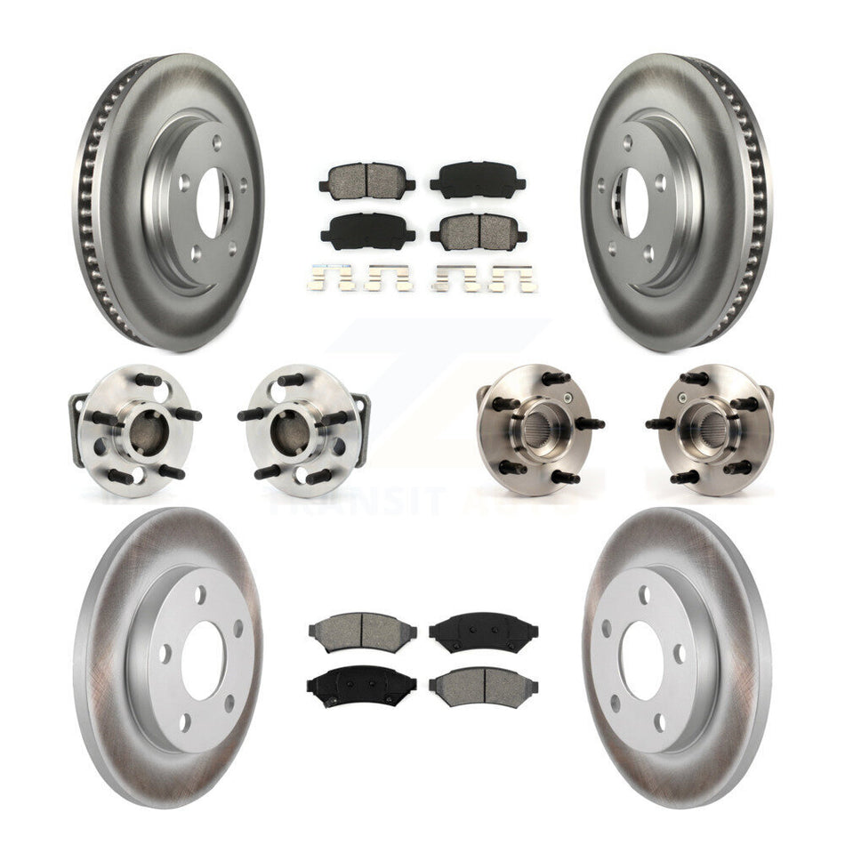 Front Rear Hub Bearings Assembly Coated Disc Brake Rotors And Semi-Metallic Pads Kit (10Pc) For Pontiac Grand Prix Buick LaCrosse Allure KBB-112271