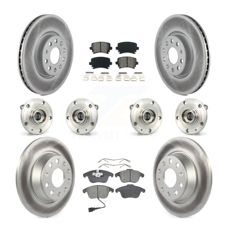 Front Rear Hub Bearings Assembly Coated Disc Brake Rotors And Semi-Metallic Pads Kit (10Pc) For Volkswagen Tiguan Audi Q3 Quattro KBB-112278