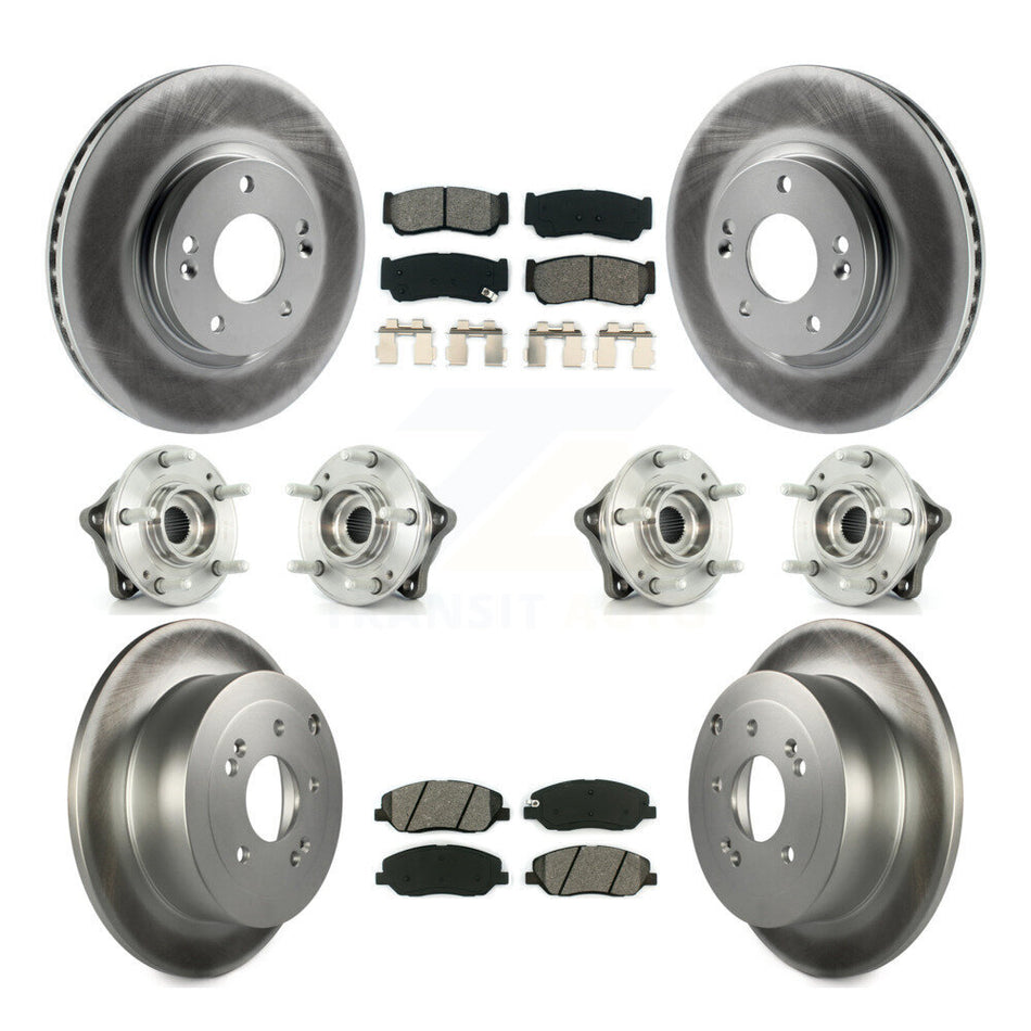Front Rear Hub Bearings Assembly Coated Disc Brake Rotors And Semi-Metallic Pads Kit (10Pc) For 2007-2009 Hyundai Santa Fe AWD KBB-112280