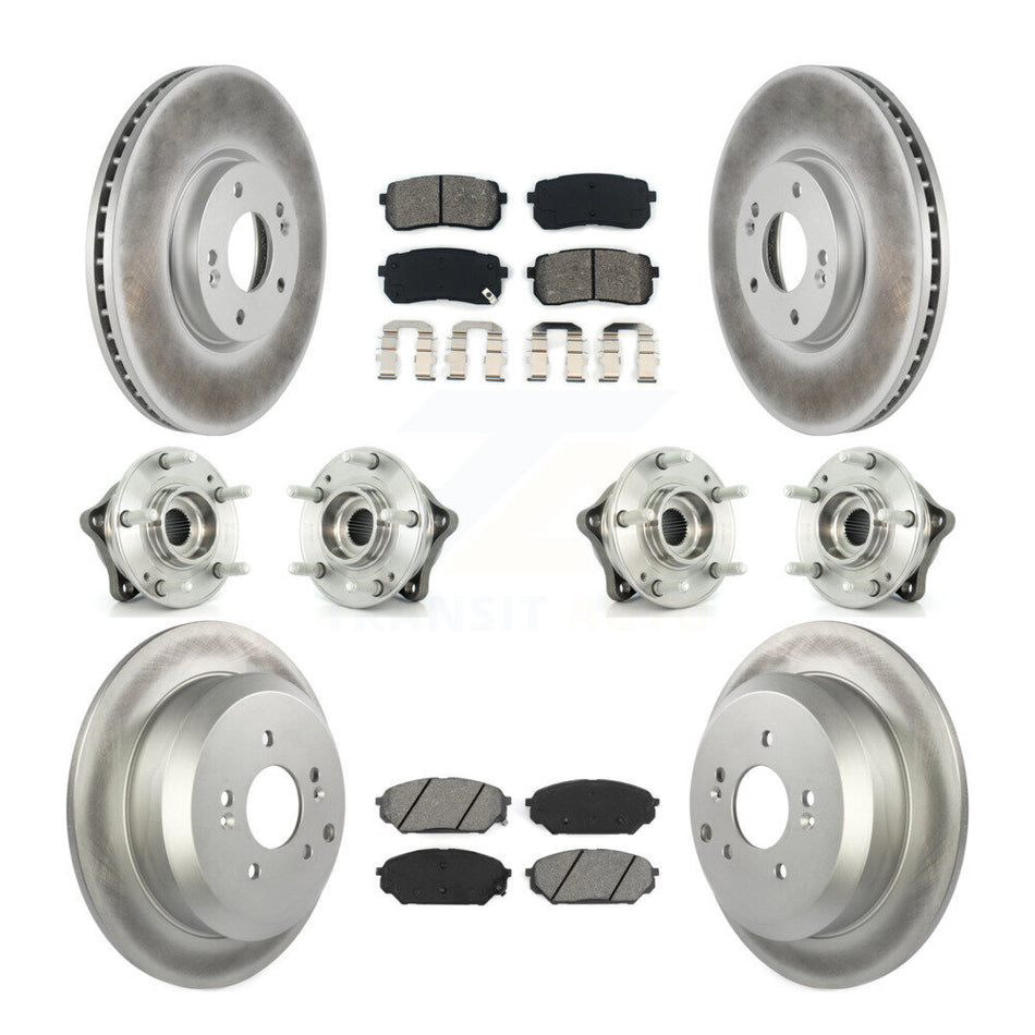 Front Rear Hub Bearings Assembly Coated Disc Brake Rotors And Semi-Metallic Pads Kit (10Pc) For 2007-2012 Hyundai Veracruz AWD With ABS Brakes KBB-112281