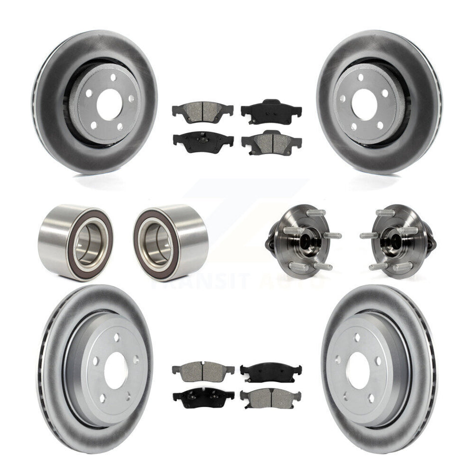 Front Rear Wheel Hub Bearings Assembly Coated Disc Brake Rotors And Semi-Metallic Pads Shoes Kit (10Pc) For Dodge Durango Jeep Grand Cherokee KBB-112334