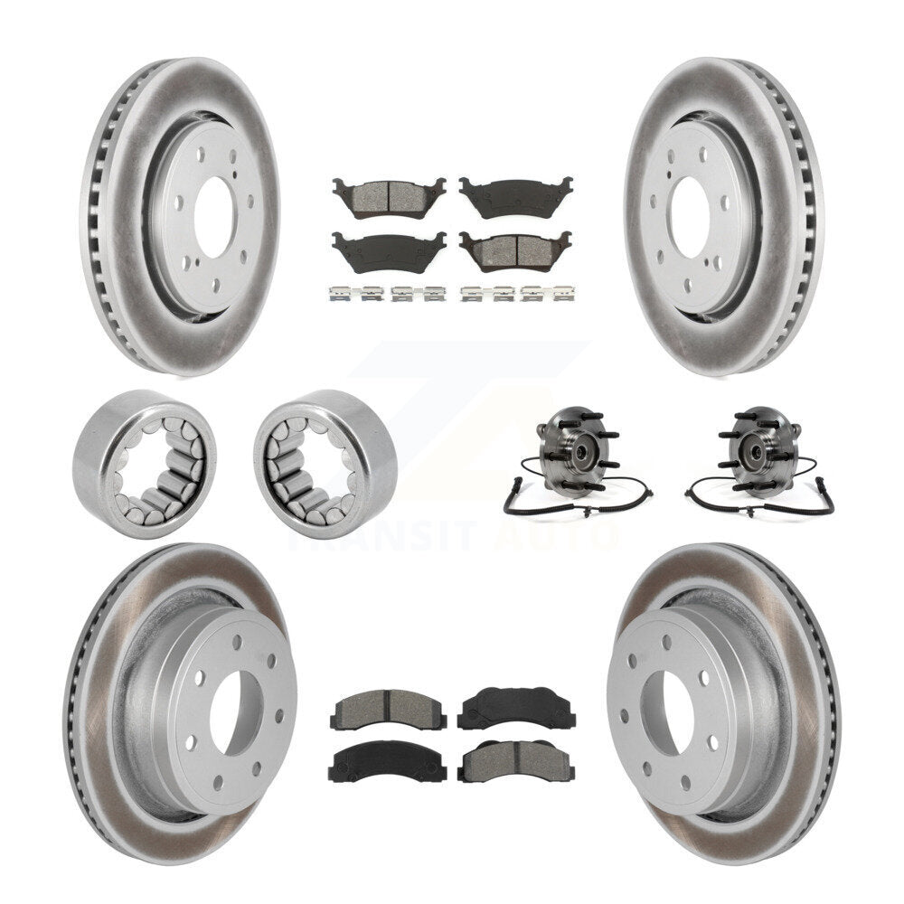 Front Rear Hub Bearing Coated Brake Rotor And Pad Shoe Kit (10Pc) For 2014 Ford F-150 4WD KBB-112423