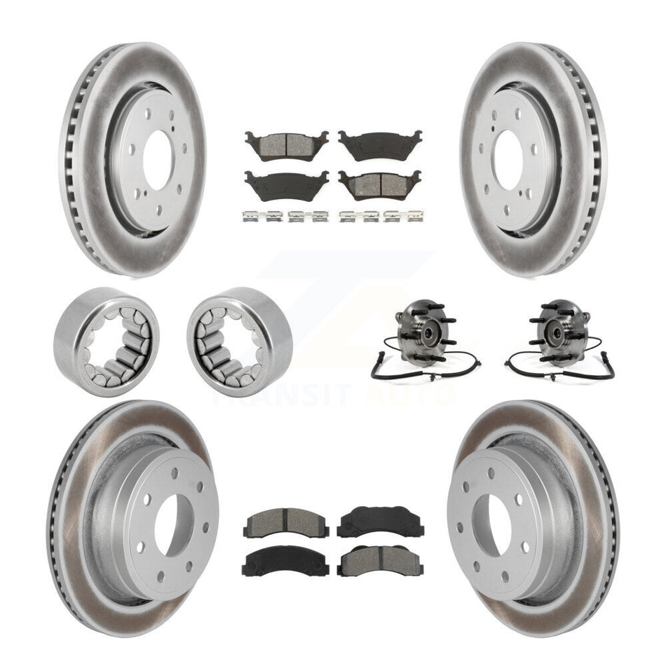 Front Rear Hub Bearing Coated Brake Rotor And Pad Shoe Kit (10Pc) For 2014 Ford F-150 4WD KBB-112423