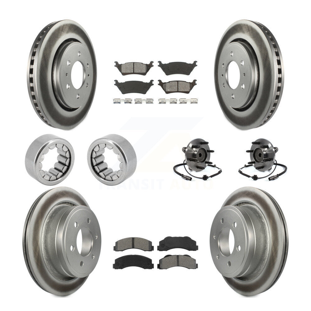 Front Rear Hub Bearing Coated Brake Rotor And Pad Shoe Kit (10Pc) For 2014 Ford F-150 RWD KBB-112477