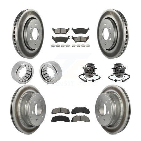 Front Rear Hub Bearing Coated Brake Rotor And Pad Shoe Kit (10Pc) For 2014 Ford F-150 RWD KBB-112477