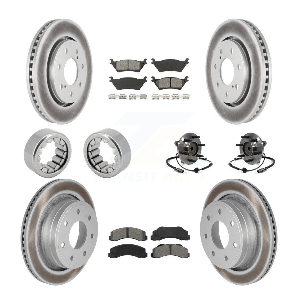 Front Rear Hub Bearing Coated Brake Rotor And Pad Shoe Kit (10Pc) For 2014 Ford F-150 RWD KBB-112479