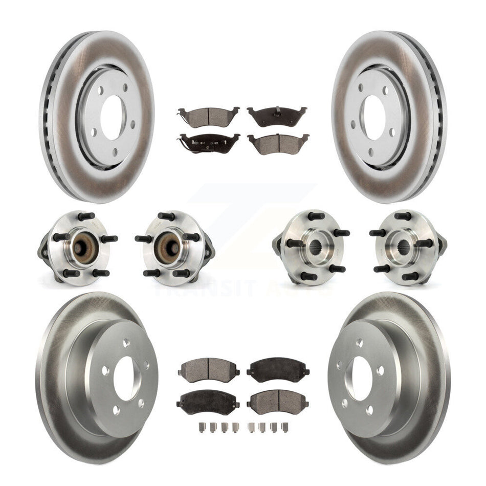 Front Rear Hub Bearings Assembly Coated Disc Brake Rotors And Ceramic Pads Kit (10Pc) For Dodge Chrysler Town & Country Grand Caravan Voyager KBB-112543