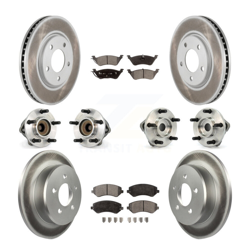 Front Rear Hub Bearings Assembly Coated Disc Brake Rotors And Ceramic Pads Kit (10Pc) For 2006 Dodge Grand Caravan Drum rear brakes with 4-Wheel ABS KBB-112544