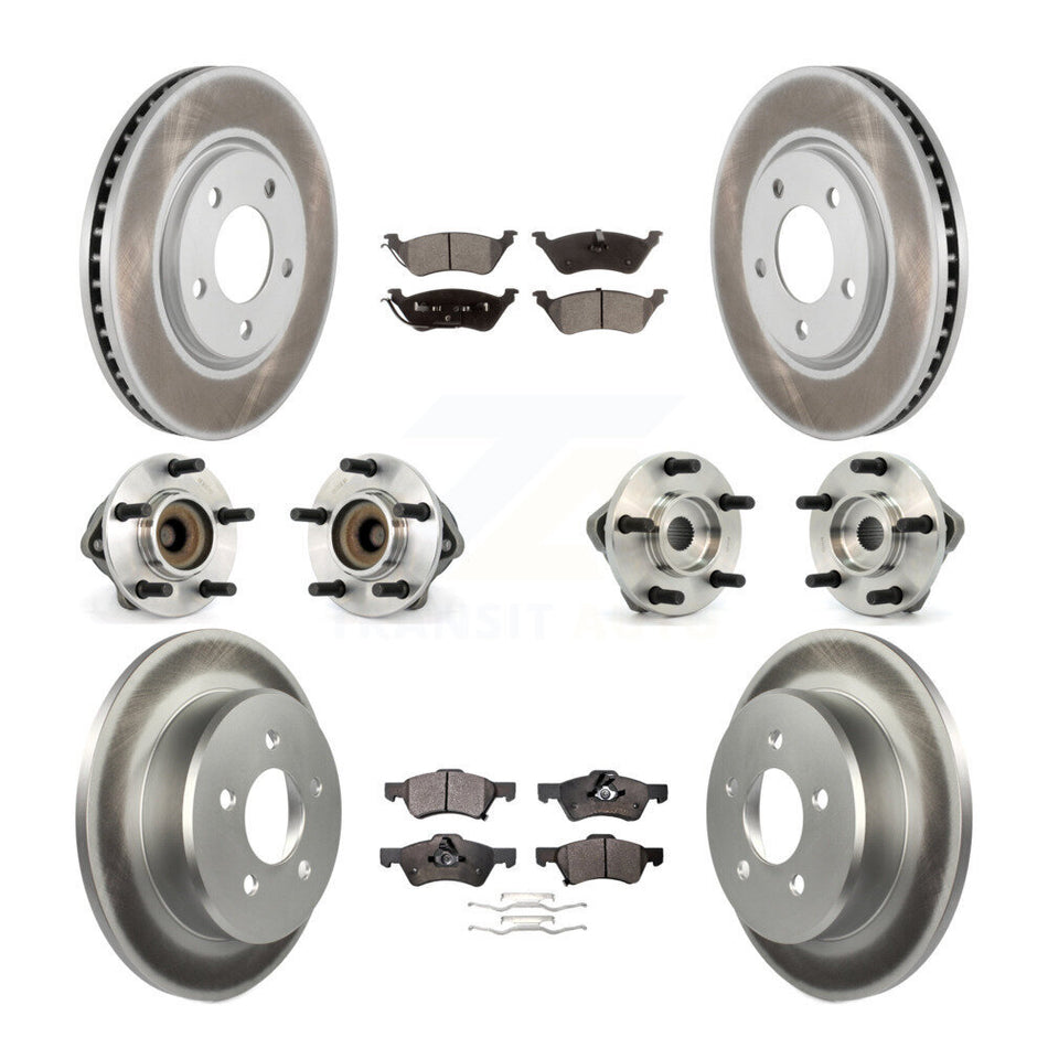 Front Rear Hub Bearings Assembly Coated Disc Brake Rotors And Ceramic Pads Kit (10Pc) For Dodge Grand Caravan Chrysler Town & Country KBB-112545