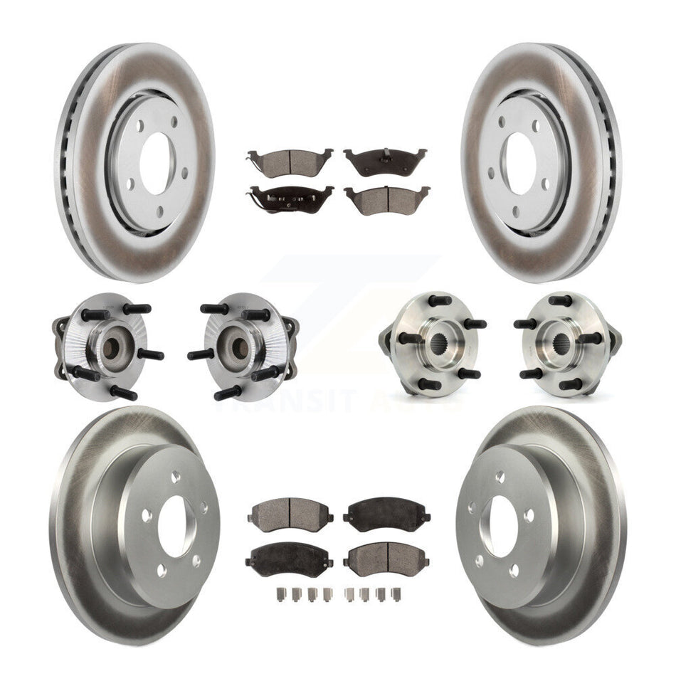 Front Rear Hub Bearings Assembly Coated Disc Brake Rotors And Ceramic Pads Kit (10Pc) For Chrysler Town & Country Dodge Grand Caravan KBB-112546