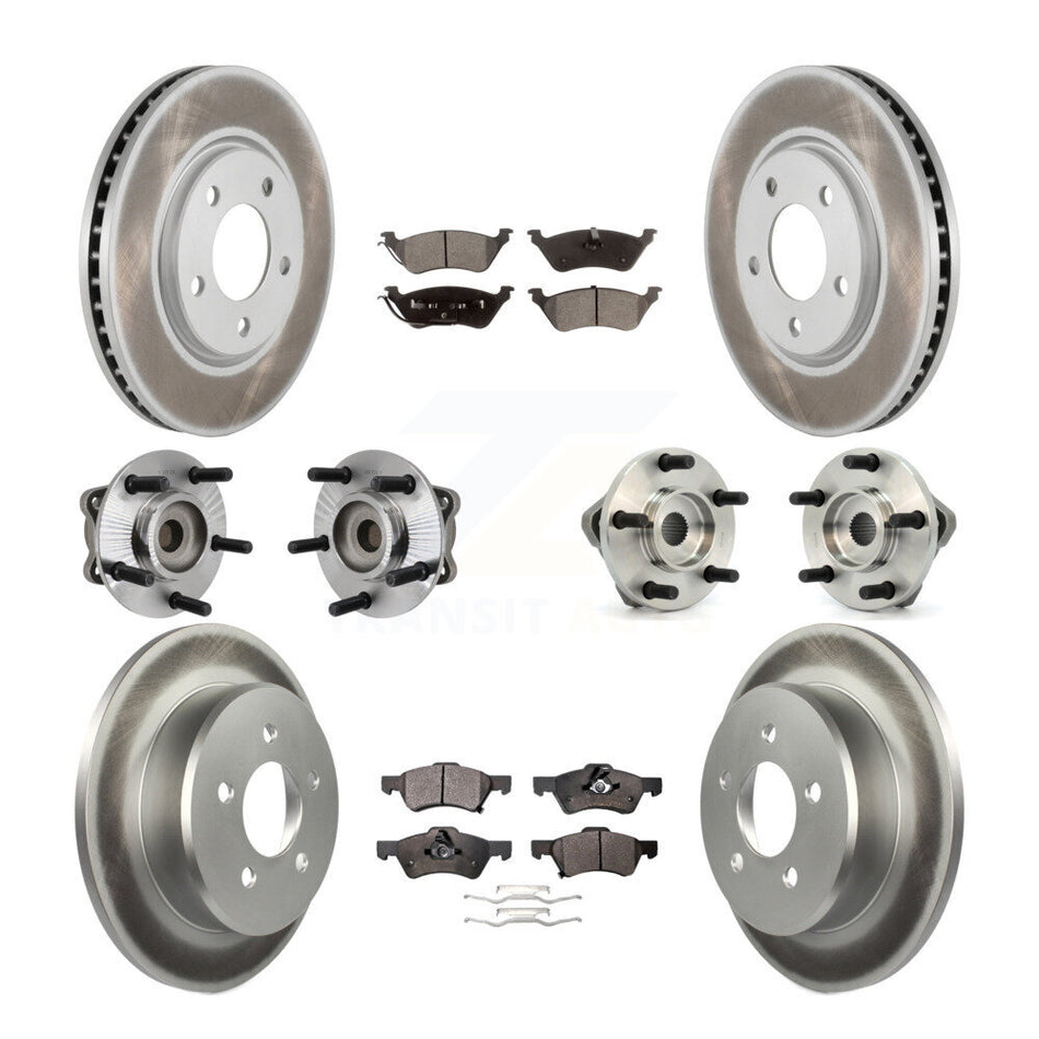 Front Rear Hub Bearings Assembly Coated Disc Brake Rotors And Ceramic Pads Kit (10Pc) For Dodge Grand Caravan Chrysler Town & Country KBB-112549