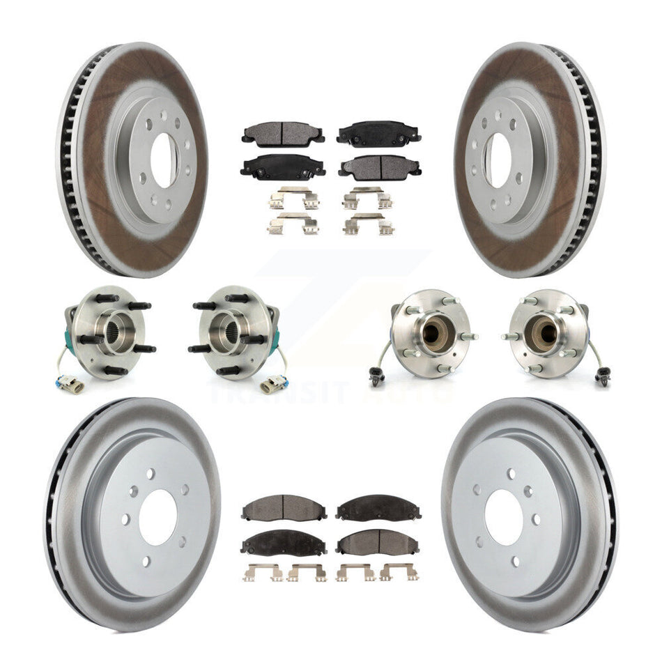 Front Rear Hub Bearings Assembly Coated Disc Brake Rotors And Ceramic Pads Kit (10Pc) For Cadillac CTS With Standard Suspension KBB-112556