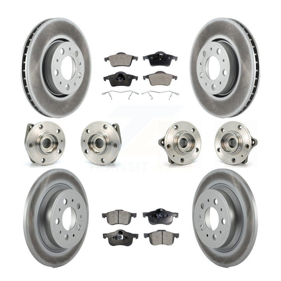 Front Rear Hub Bearings Assembly Coated Disc Brake Rotors And Ceramic Pads Kit (10Pc) For Volvo S60 XC70 V70 S80 KBB-112574