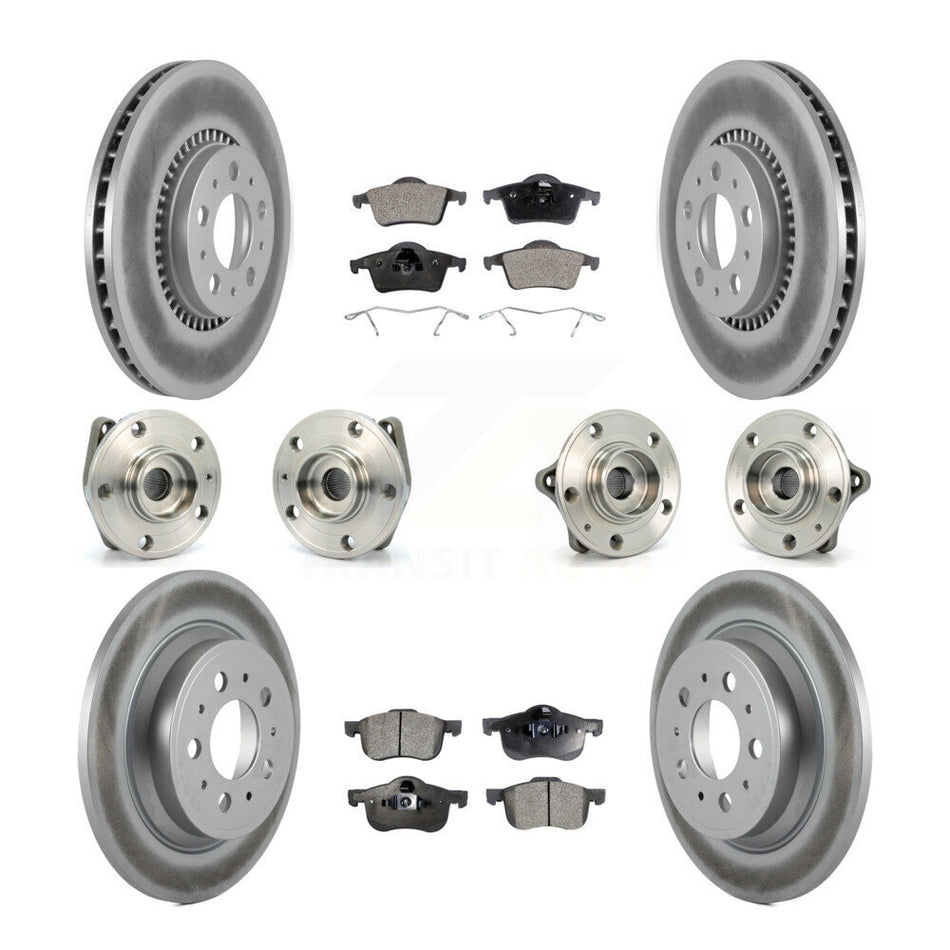 Front Rear Hub Bearings Assembly Coated Disc Brake Rotors And Ceramic Pads Kit (10Pc) For Volvo S60 XC70 V70 S80 KBB-112575