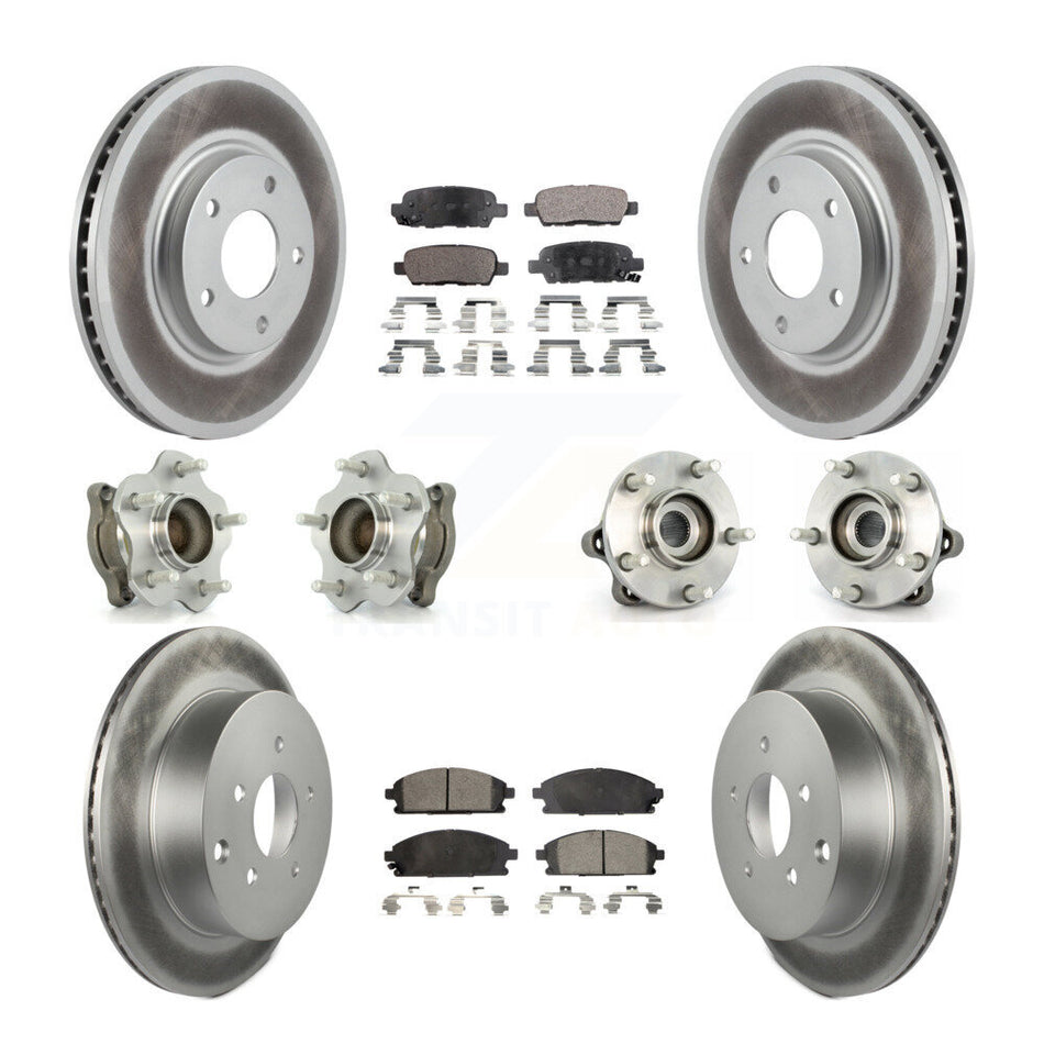 Front Rear Hub Bearings Assembly Coated Disc Brake Rotors And Ceramic Pads Kit (10Pc) For 2004-2009 Nissan Quest KBB-112590