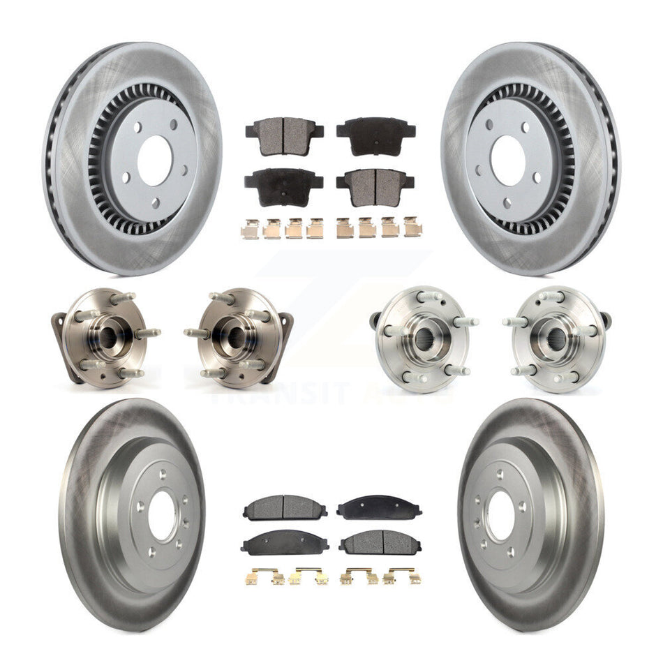 Front Rear Hub Bearings Assembly Coated Disc Brake Rotors And Ceramic Pads Kit (10Pc) For Ford Five Hundred Freestyle Taurus Mercury Montego X Sable FWD KBB-112596