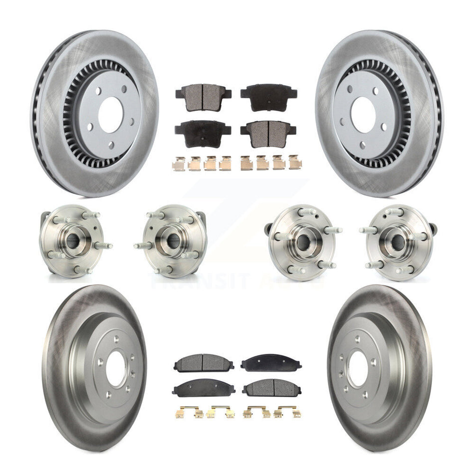 Front Rear Hub Bearings Assembly Coated Disc Brake Rotors And Ceramic Pads Kit (10Pc) For Ford Five Hundred Freestyle Taurus Mercury Montego X Sable AWD KBB-112597