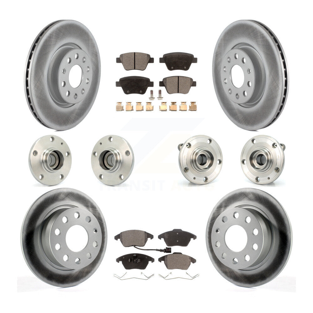 Front Rear Hub Bearing Coated Brake Rotor Pads Kit (10Pc) For 17-18 Volkswagen Jetta 2.0L KBB-112624