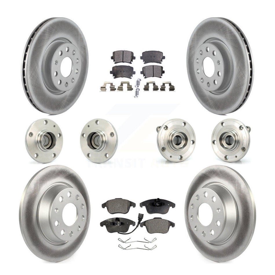 Front Rear Hub Bearings Assembly Coated Disc Brake Rotors And Ceramic Pads Kit (10Pc) For Volkswagen Tiguan Audi Q3 KBB-112626