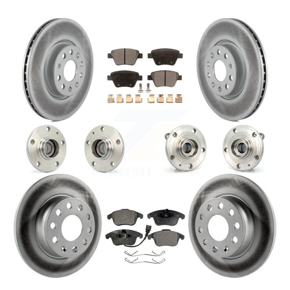 Front Rear Hub Bearings Assembly Coated Disc Brake Rotors And Ceramic Pads Kit (10Pc) For Volkswagen Passat KBB-112627