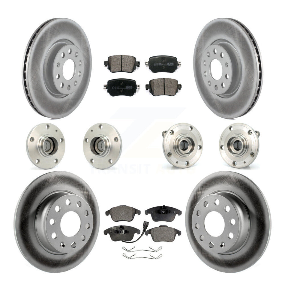 Front Rear Hub Bearings Assembly Coated Disc Brake Rotors And Ceramic Pads Kit (10Pc) For Volkswagen Passat KBB-112628