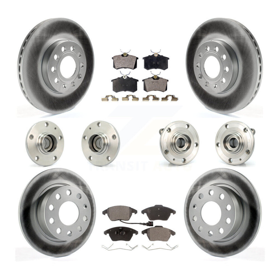 Front Rear Hub Bearings Assembly Coated Disc Brake Rotors And Ceramic Pads Kit (10Pc) For Volkswagen Jetta Beetle KBB-112631