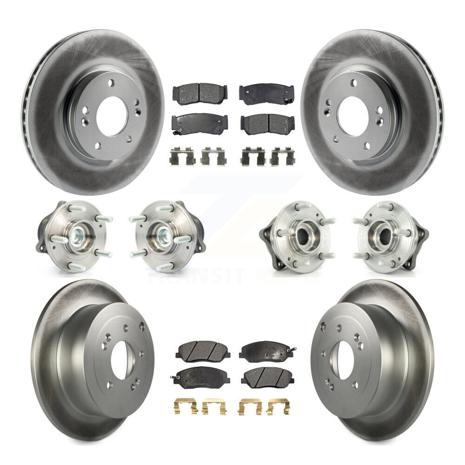 Front Rear Hub Bearings Assembly Coated Disc Brake Rotors And Ceramic Pads Kit (10Pc) For 2007-2009 Hyundai Santa Fe FWD KBB-112636