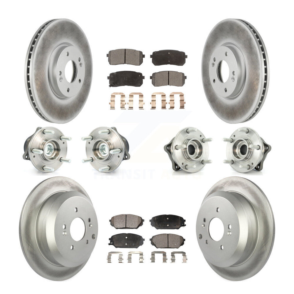 Front Rear Hub Bearings Assembly Coated Disc Brake Rotors And Ceramic Pads Kit (10Pc) For 2007-2012 Hyundai Veracruz FWD With ABS Brakes KBB-112637
