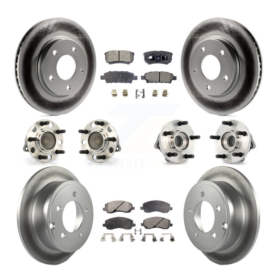 Front Rear Hub Bearings Assembly Coated Disc Brake Rotors And Ceramic Pads Kit (10Pc) For 2009 Dodge Caliber SXT with Drum rear brakes 4-Wheel ABS KBB-112648