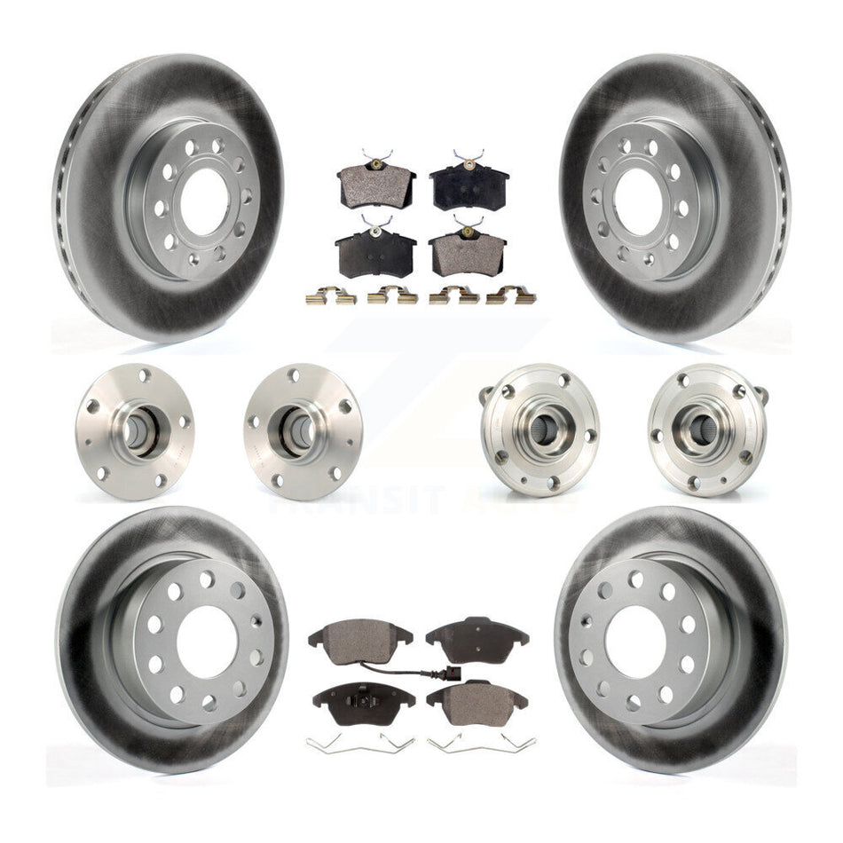 Front Rear Hub Bearings Assembly Coated Disc Brake Rotors And Ceramic Pads Kit (10Pc) For 2014 Volkswagen Beetle Base Highline Comfortline with 2.5L With 253mm Diameter Rotor KBB-112657