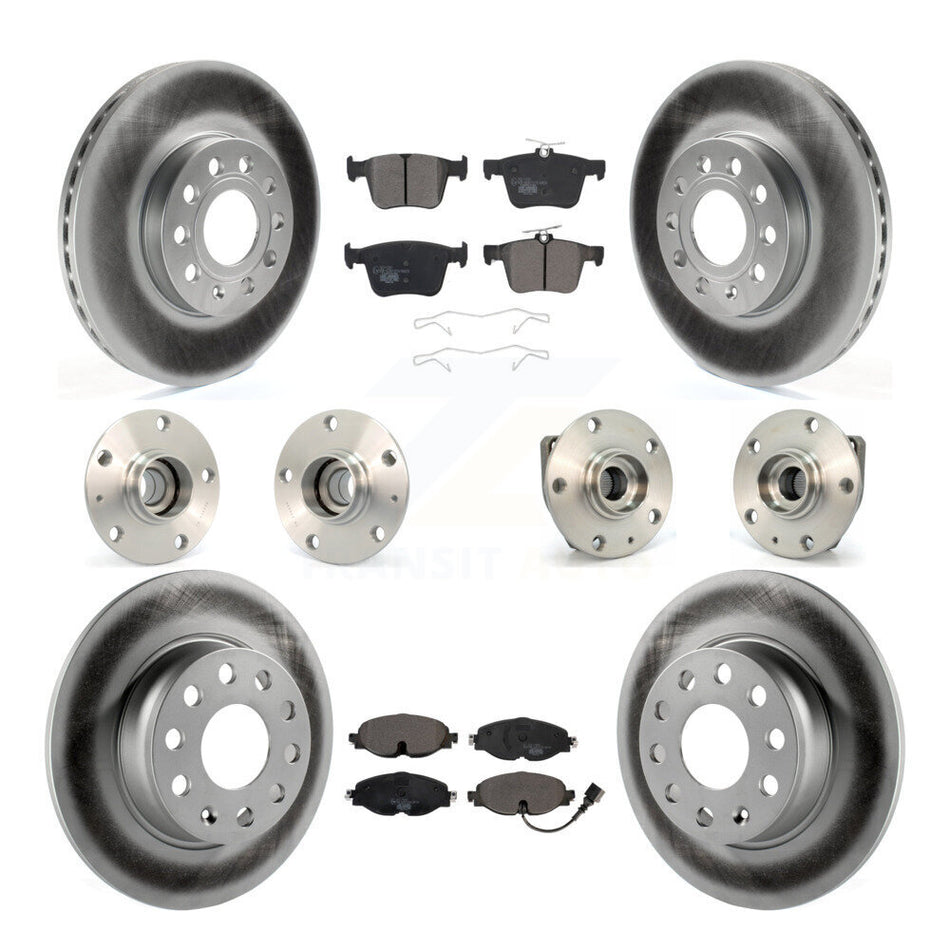 Front Rear Hub Bearings Assembly Coated Disc Brake Rotors And Ceramic Pads Kit (10Pc) For 2015-2019 Volkswagen e-Golf KBB-112665