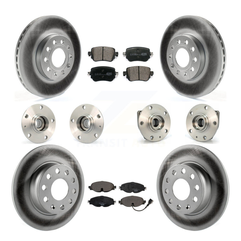 Front Rear Hub Bearings Assembly Coated Disc Brake Rotors And Ceramic Pads Kit (10Pc) For Volkswagen Golf SportWagen KBB-112666