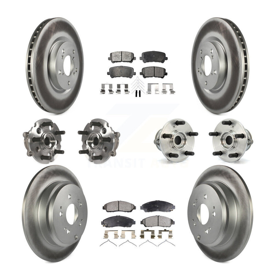 Front Rear Hub Bearings Assembly Coated Disc Brake Rotors And Ceramic Pads Kit (10Pc) For Honda Pilot Acura MDX ZDX KBB-112667