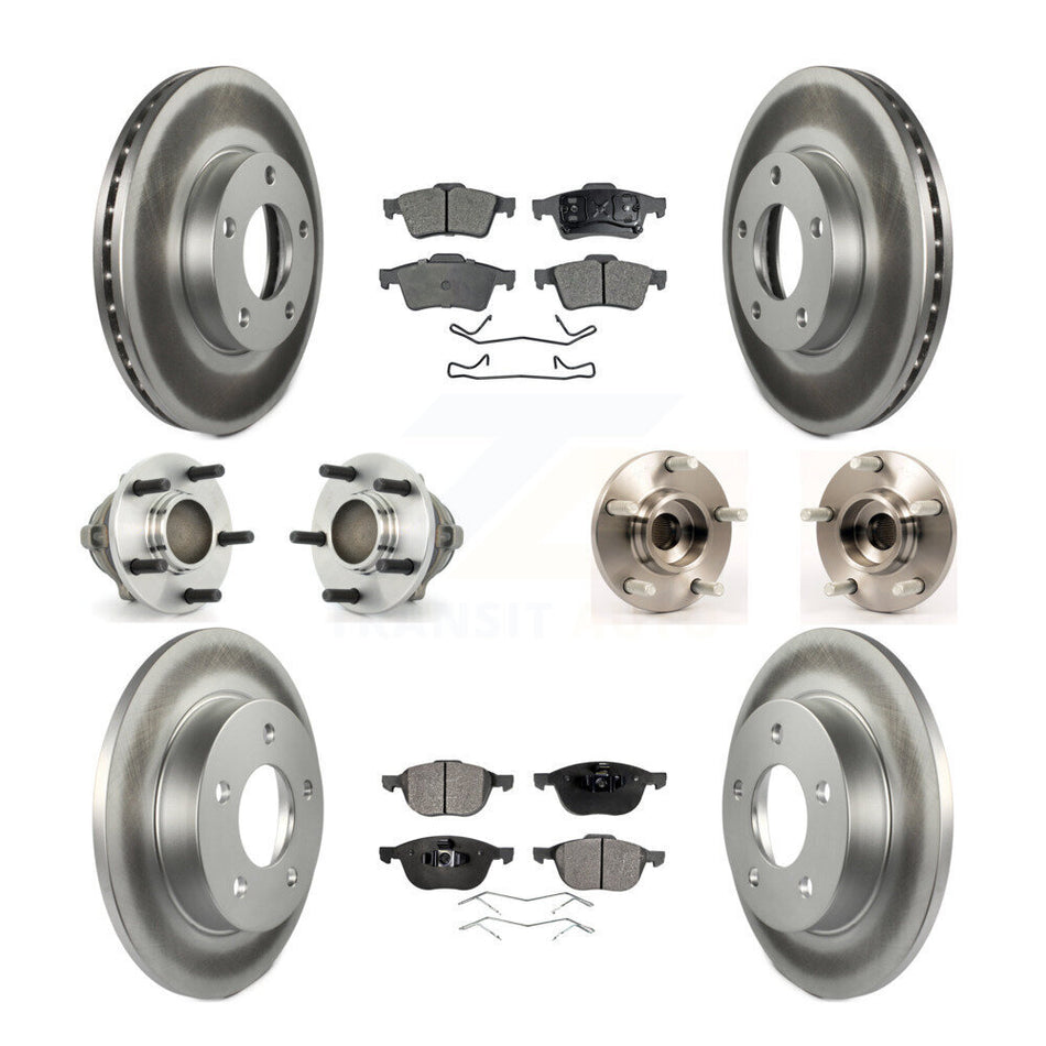Front Rear Hub Bearings Assembly Coated Disc Brake Rotors And Ceramic Pads Kit (10Pc) For Mazda 3 2.0L with 4-Wheel ABS KBB-112669