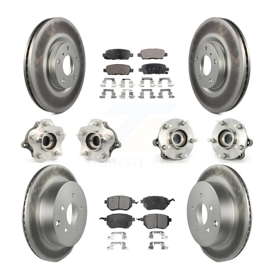 Front Rear Hub Bearings Assembly Coated Disc Brake Rotors And Ceramic Pads Kit (10Pc) For 2005-2007 Nissan Murano AWD KBB-112682