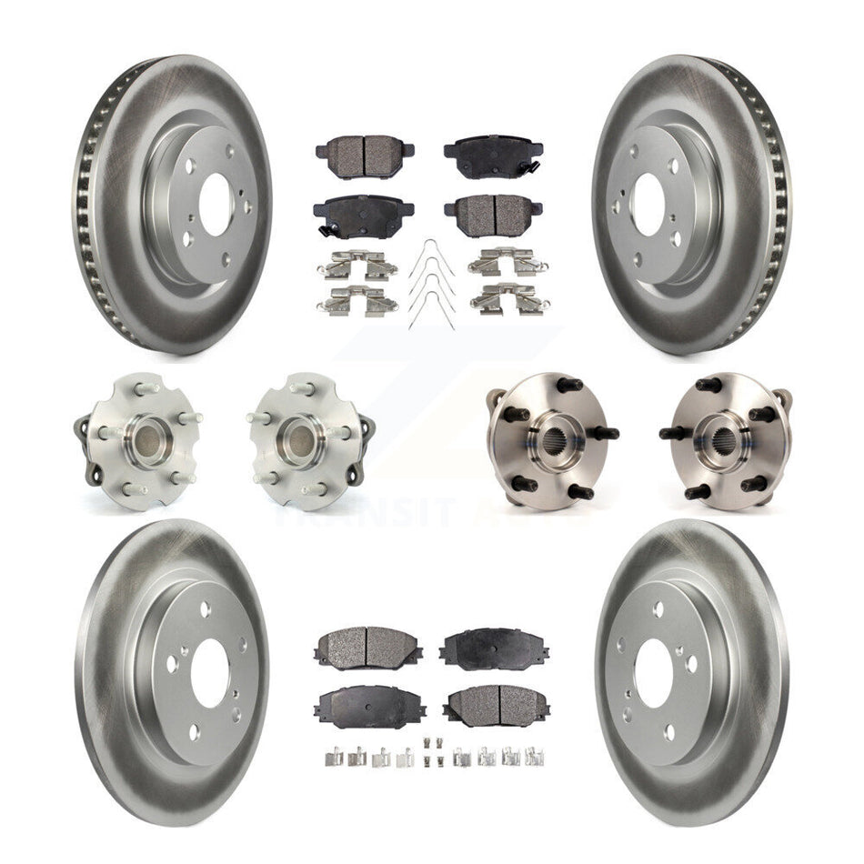 Front Rear Hub Bearings Assembly Coated Disc Brake Rotors And Ceramic Pads Kit (10Pc) For 2016 Scion iM KBB-112701