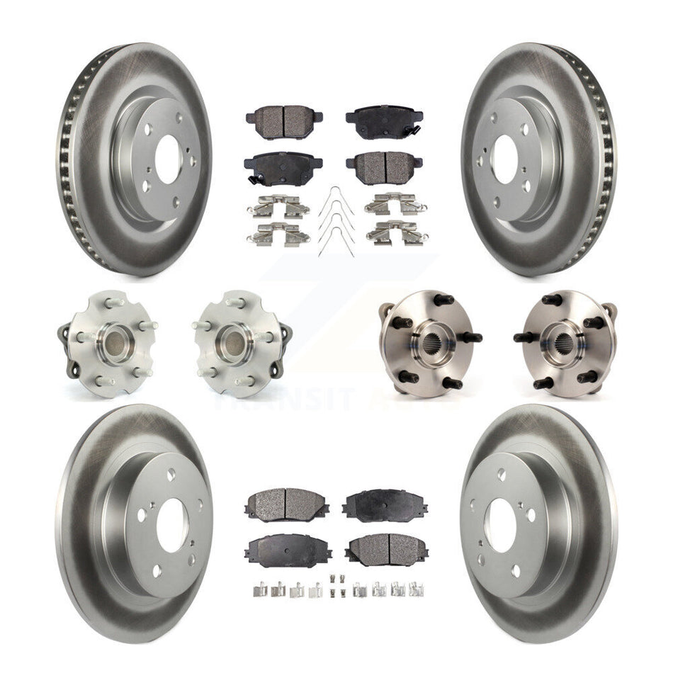 Front Rear Hub Bearings Assembly Coated Disc Brake Rotors And Ceramic Pads Kit (10Pc) For 2011-2016 Scion tC Automatic transmission KBB-112702